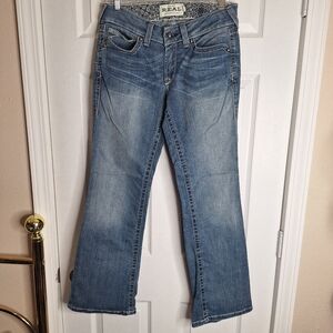 Ariat R.E.A.L. Denim Mid Rise Stretch Whipstitch Boot Cut Jean Women 28S Western